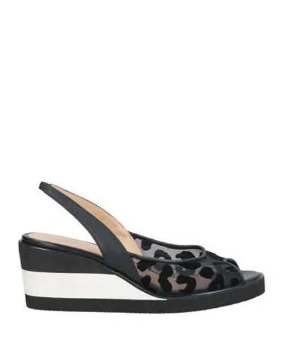 Baldinini Woman Sandals Black Size 6 Calfskin, Textile Fibers