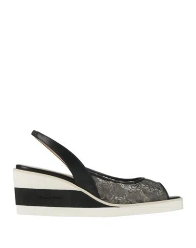 Baldinini Woman Sandals Black Size 8 Textile Fibers, Leather