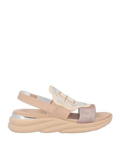 Baldinini Woman Sandals Blush Size 6.5 Calfskin, Textile Fibers In Pink