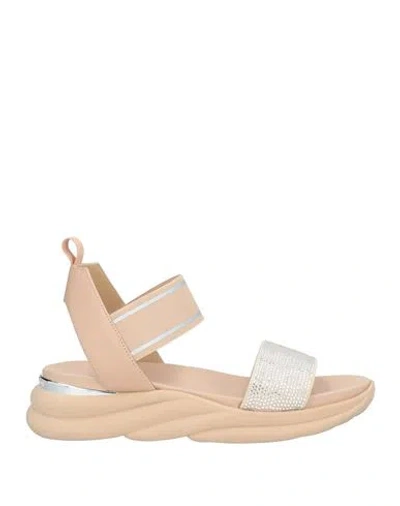 Baldinini Woman Sandals Blush Size 6.5 Calfskin, Textile Fibers In Pink