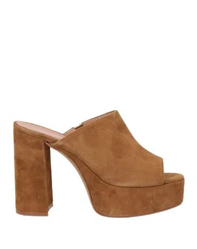 Baldinini Woman Sandals Camel Size 11 Leather In Beige