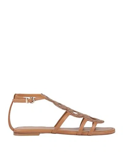 Baldinini Woman Sandals Camel Size 8.5 Leather In Beige