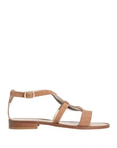 Baldinini Woman Sandals Camel Size 9 Leather In Beige