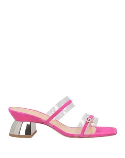 Baldinini Woman Sandals Fuchsia Size 8 Leather, Vinyl In Pink