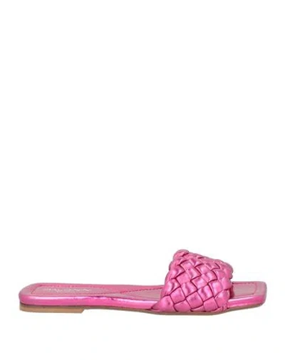 Baldinini Woman Sandals Fuchsia Size 8 Textile Fibers In Pink