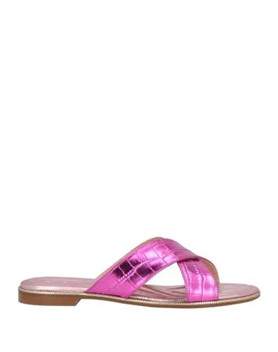 Baldinini Woman Sandals Fuchsia Size 8.5 Leather In Pink