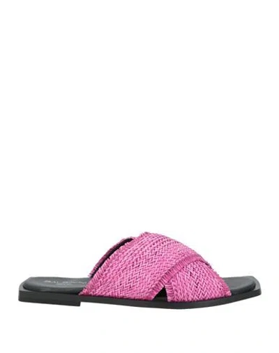 Baldinini Woman Sandals Fuchsia Size 9 Textile Fibers In Animal Print