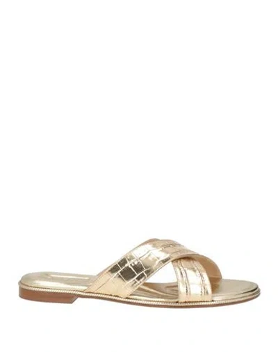 Baldinini Woman Sandals Gold Size 9.5 Leather In Animal Print