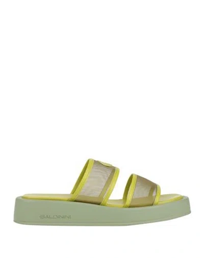 Baldinini Woman Sandals Lime Green Size 6 Leather, Textile Fibers