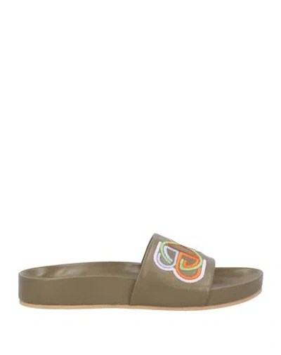 Baldinini Woman Sandals Military Green Size 8 Leather
