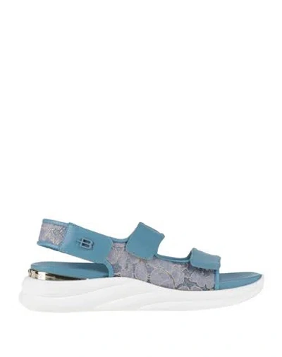 Baldinini Woman Sandals Pastel Blue Size 8 Leather, Textile Fibers