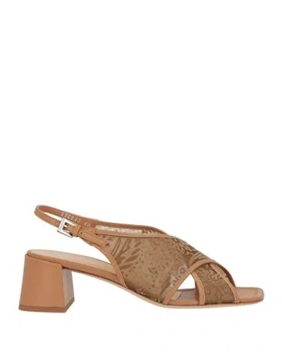 Baldinini Woman Sandals Tan Size 10 Textile Fibers In Brown