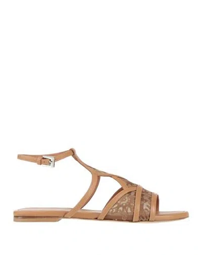 Baldinini Woman Sandals Tan Size 7 Leather, Textile Fibers In Brown