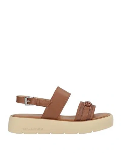 Baldinini Woman Sandals Tan Size 8 Calfskin, Textile Fibers In Brown