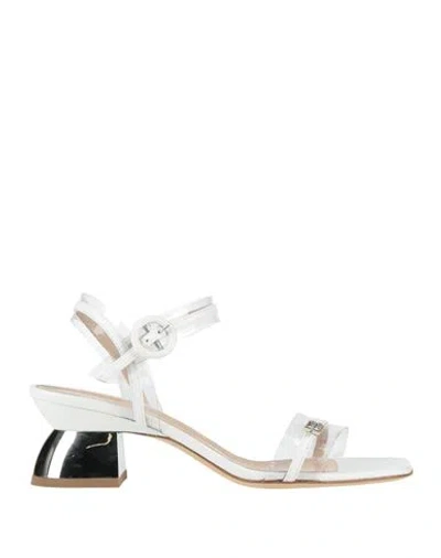 Baldinini Woman Sandals White Size 7.5 Leather, Pvc - Polyvinyl Chloride