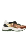 Baldinini Woman Sneakers Gold Size 5 Textile Fibers, Leather
