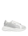 Baldinini Woman Sneakers Silver Size 8 Soft Leather, Textile Fibers In White