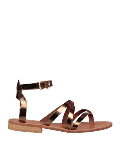 Baldinini Woman Thong Sandal Bronze Size 6 Leather In Yellow