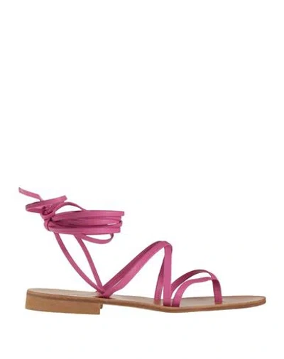 Baldinini Woman Thong Sandal Fuchsia Size 8 Leather In Pink