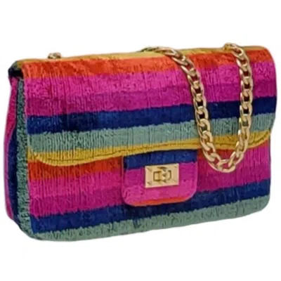 Baldiz Brooke Shoulder Bag With Gold Strap In Rainbow In Blue