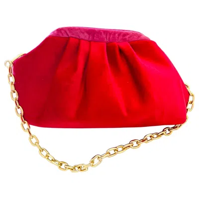 Baldiz Women's Dolly Velvet Clutch Bag In Red And Pink In Multi