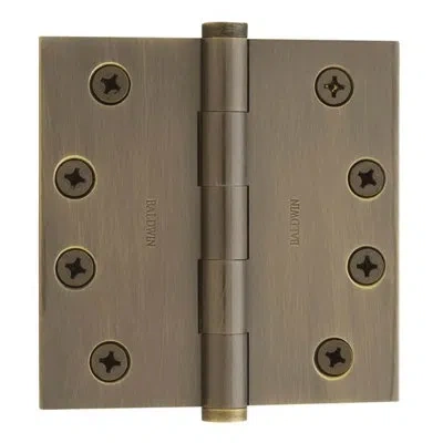 Baldwin 4" H X 4" W Ball Bearing Single Door Hinge In Antique Brass