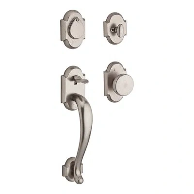 Baldwin Adirondack Handleset With Single Cylinder Deadbolt And Door Lever And Rosette In White