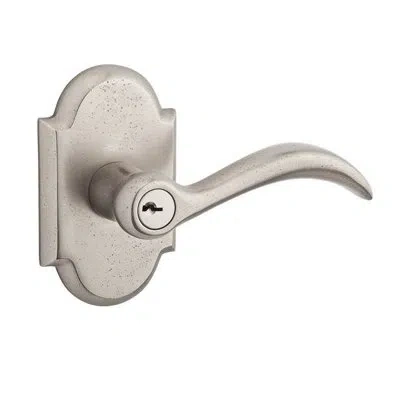 Baldwin Arch Keyed Door Lever With Rustic Arch Rose In White Bronze
