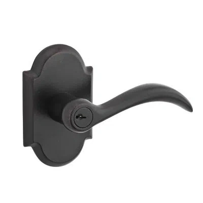 Baldwin Arch Keyed Door Lever With Rustic Arch Rose In White Bronze