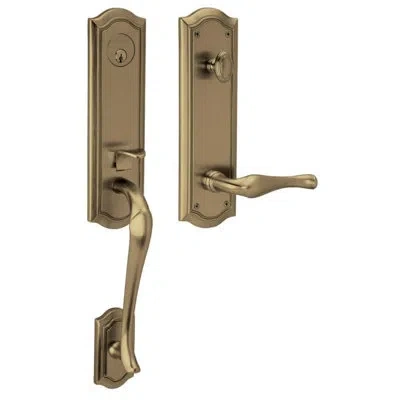 Baldwin Bethpage Handleset With Single Cylinder Deadbolt And Door And Rosette In Satin Brass,black