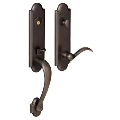 Baldwin Boulder Handleset With Single Cylinder Deadbolt And Door And Rosette In Distressed Oil Rubbed Bronze