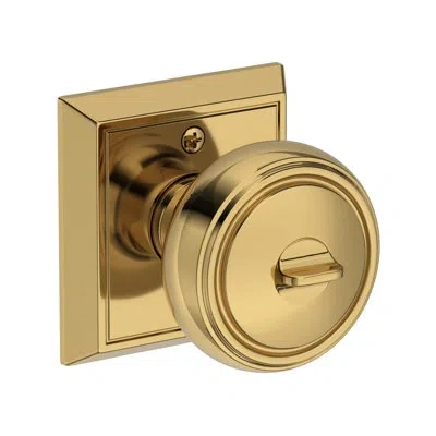 Baldwin Bremerton Keyed Entry Knob With Chamfered Square Rose In Polished Brass