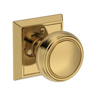 Baldwin Bremerton Privacy Knob With Chamfered Square Rose In Lifetime (pvd) In Lifetime (pvd) Polished Brass