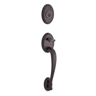 Baldwin Columbus Handleset With Deadbolt And Door Lever And Rosette In Bright Chrome
