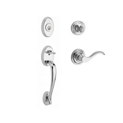Baldwin Columbus Handleset With Deadbolt And Door Lever And Rosette In Bright Chrome
