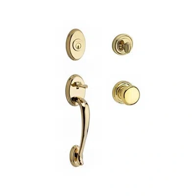 Baldwin Columbus Handleset With Single Cylinder Deadbolt And Door Knob And Rosette In Polished Brass