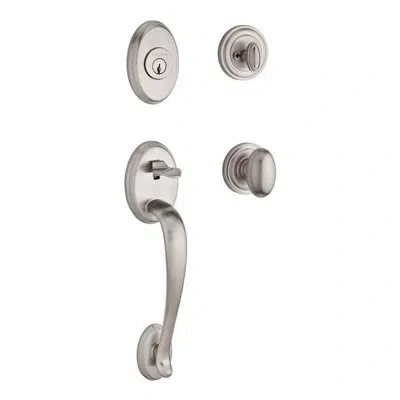 Baldwin Columbus Handleset With Single Cylinder Deadbolt And Door Knob And Rosette In Satin Nickel