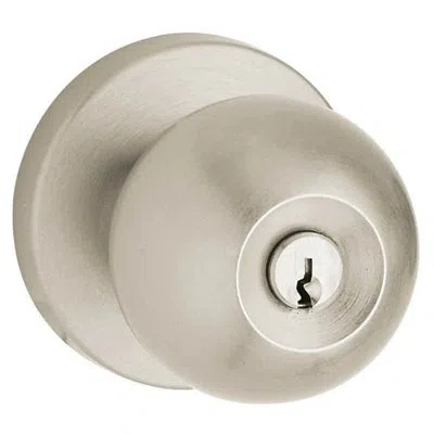 Baldwin Contemporary Keyed Door Knob In Lifetime (pvd) Satin Nickel