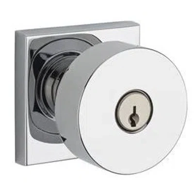 Baldwin Contemporary Keyed Door Knob With Square Rosette In Polished Chrome