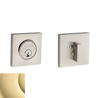 Baldwin Contemporary Square Single Cylinder Deadbolt In Non-lacquered Brass