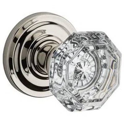 Baldwin Crystal Double Dummy Door Knob With Traditional Round Rose In Lifetime Bright Nickel