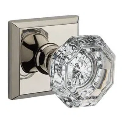 Baldwin Crystal Double Dummy Door Knob With Traditional Square Rose In Lifetime Bright Nickel