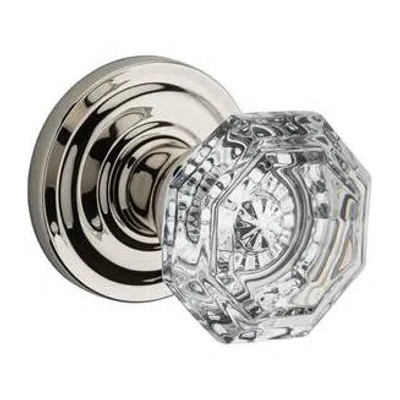 Baldwin Crystal Single Dummy Door Knob With Traditional Round Rose In Lifetime Bright Nickel
