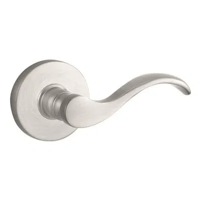 Baldwin Curve Double Dummy Door Lever With Contemporary Round Rose In Satin Nickel