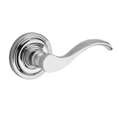 Baldwin Curve Double Dummy Door Lever With Traditional Round Rose In Polished Chrome