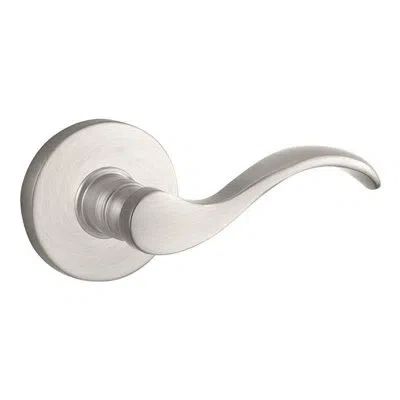 Baldwin Curve Single Dummy Door Lever With Contemporary Round Rose In Satin Nickel