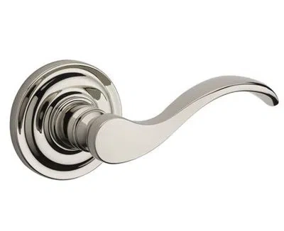 Baldwin Curve Single Dummy Door Lever With Traditional Round Rose In Polished Nickel