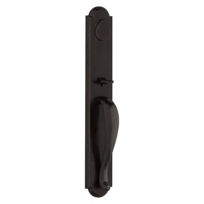 Baldwin Elkhorn Handleset, Arch Lever, Arch Interior In Satin Black;dark Bronze