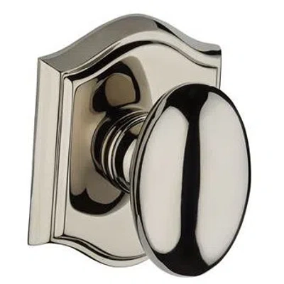 Baldwin Ellipse Double Dummy Door Knob With Traditional Arch Rose In Lifetime Bright Nickel