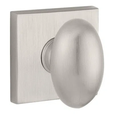 Baldwin Ellipse Privacy Door Knob With Contemporary Square Rose In Satin Nickel